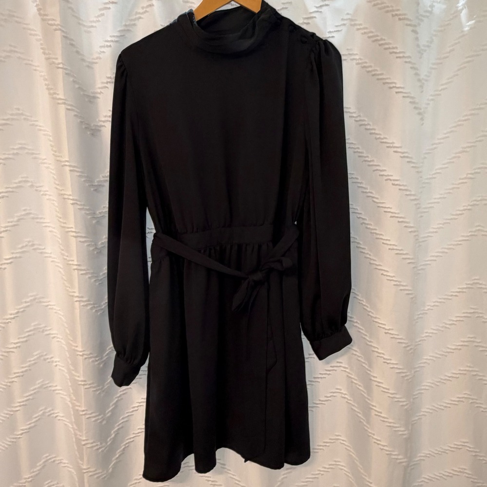 Who What Wear Black Mock Neck Long Sleeve Belted Mini Dress XXL